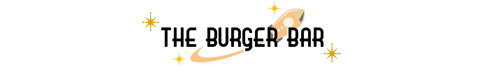 a retro style title The Burger Bar with a flying rocket behind it