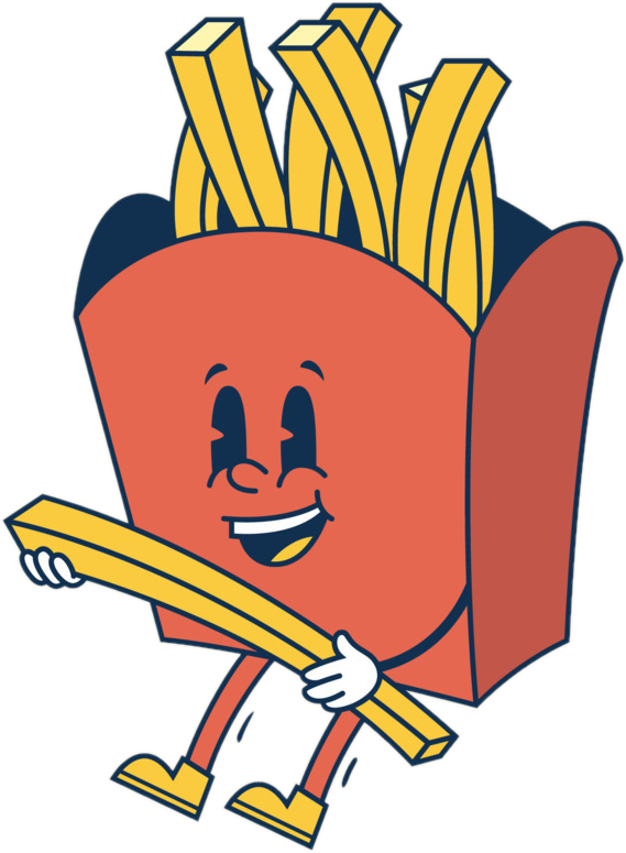 a cartoon drawing of a happy box of french fries